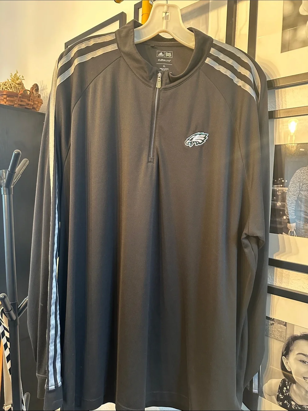 adidas Black Quarter-Zip Pullover with Silver Stripes